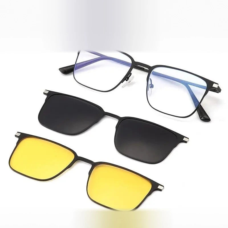 Hdcrafter Unisex Full Rim Square Alloy Eyeglasses Clip On Polarized Sunglasses 7012 - Black Frame