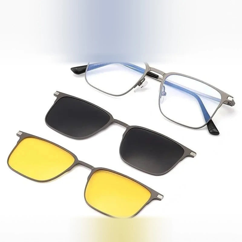 Hdcrafter Unisex Full Rim Square Alloy Eyeglasses Clip On Polarized Sunglasses 7012 - Gun Frame