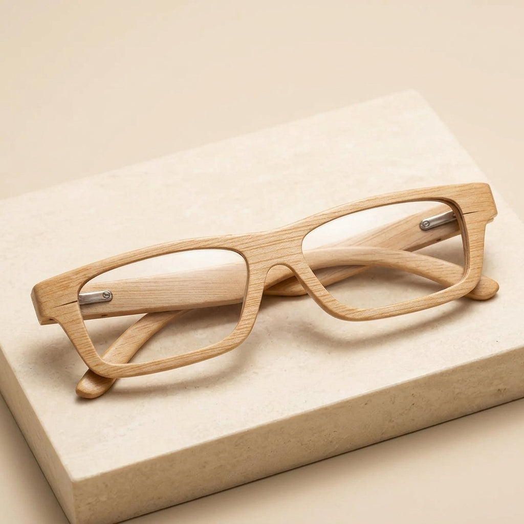 Hdcrafter Unisex Full Rim Square Bamboo Wood Frame Eyeglasses 56190 - Beige