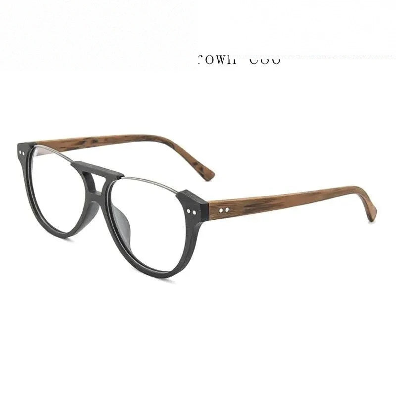 Hdcrafter Unisex Full Rim Square Double Bridge Wood Alloy Eyeglasses Ft5356 - Black Brown-C86