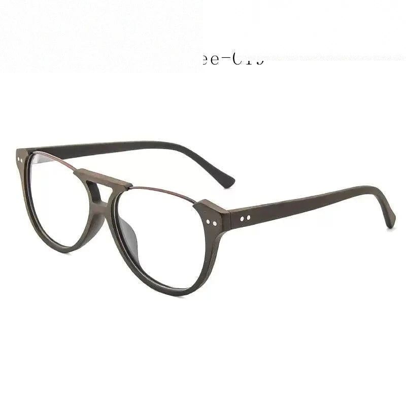 Hdcrafter Unisex Full Rim Square Double Bridge Wood Alloy Eyeglasses Ft5356 - Coffee-C19