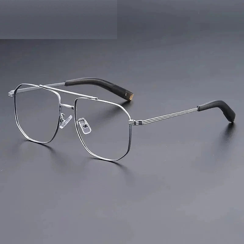 Hdcrafter Unisex Full Rim Square Double Bridge Titanium 942000 - Silver