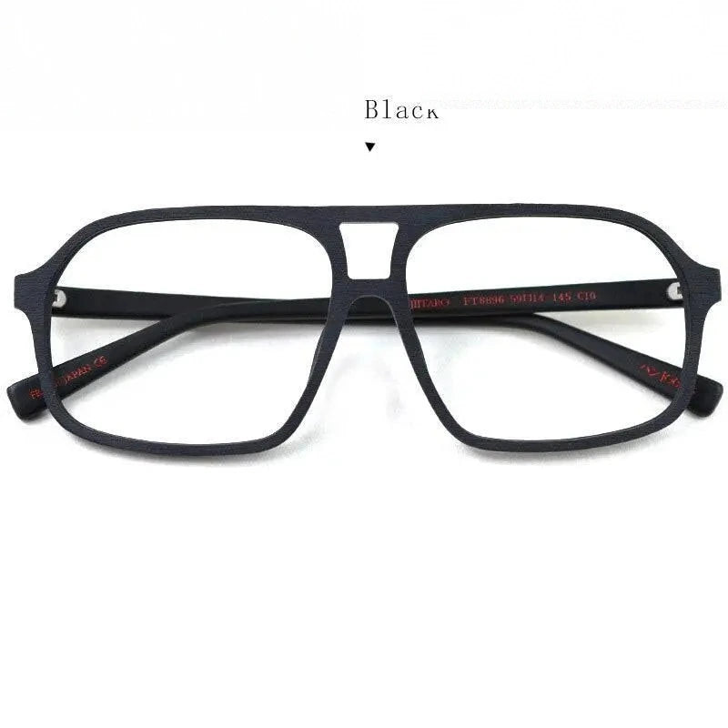 Hdcrafter Unisex Full Rim Square Double Bridge Acetate Tr 90 Eyeglasses Ft8896 - wood black