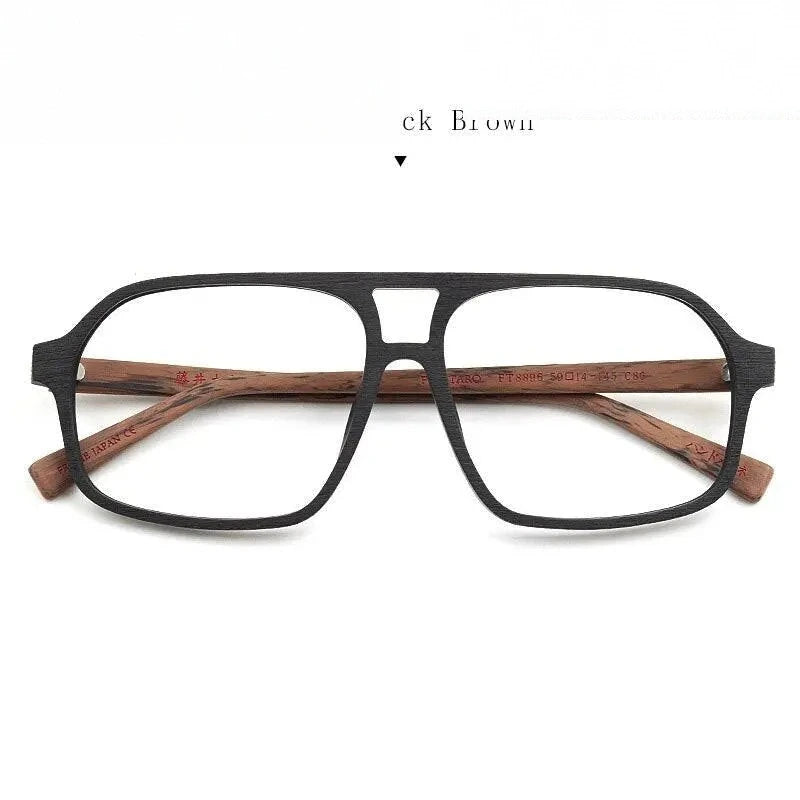 Hdcrafter Unisex Full Rim Square Double Bridge Acetate Tr 90 Eyeglasses Ft8896 - wood black brown