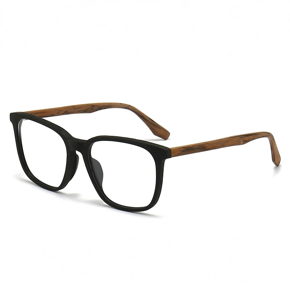 Hdcrafter Unisex Full Rim Square Oval Bamboo Wood Eyeglasses 48082 - Black-Brown-C86