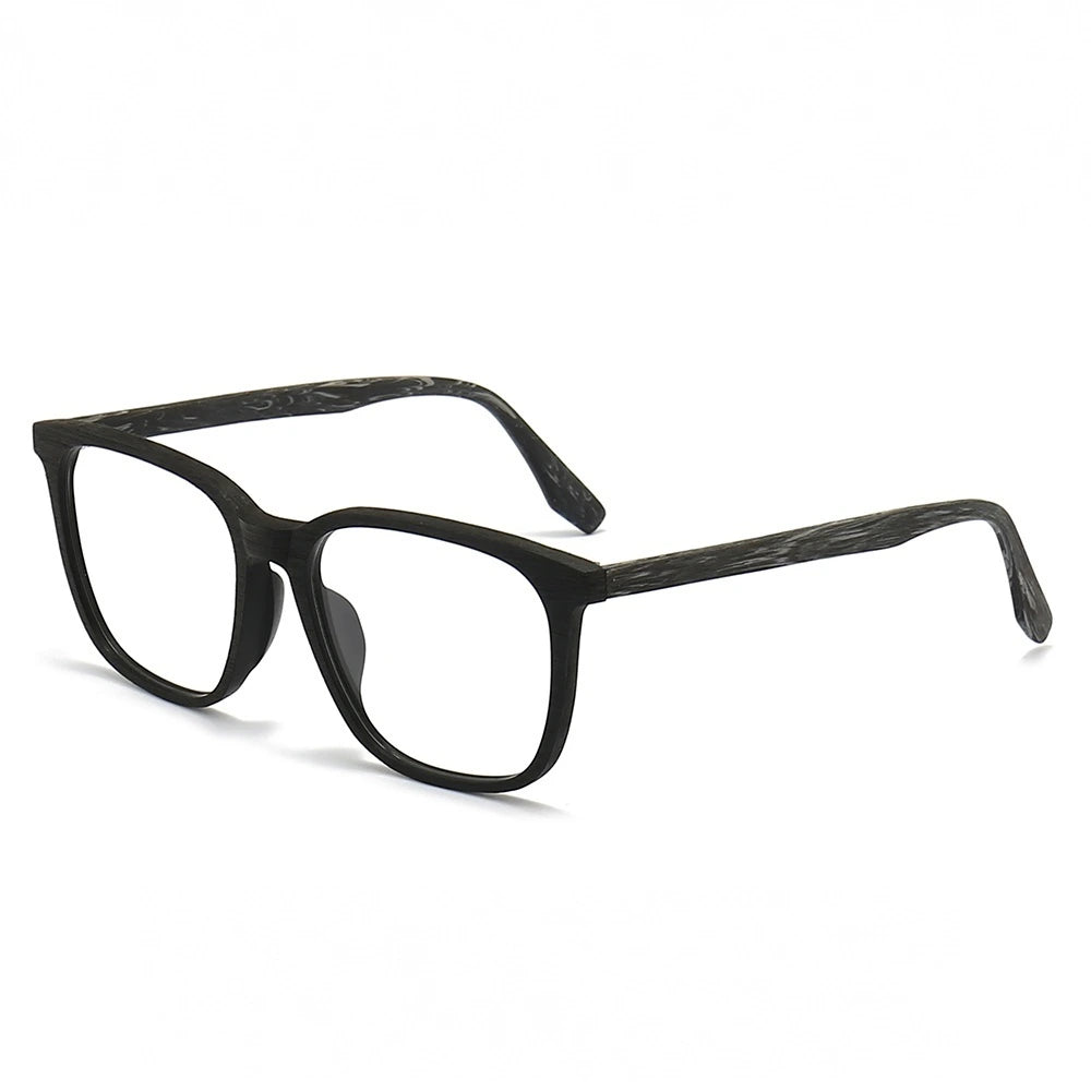 Hdcrafter Unisex Full Rim Square Oval Bamboo Wood Eyeglasses 48082 - Black-Grey-C82