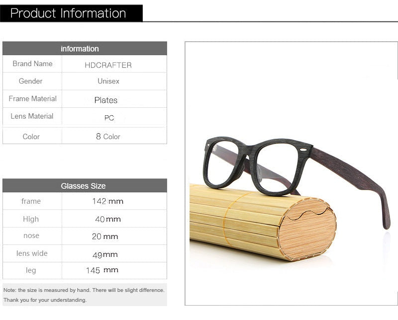 Hdcrafter Unisex Full Rim Square Round Wood Frame Eyeglasses Lhb031 - Black GreyC82
