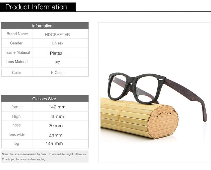 Hdcrafter Unisex Full Rim Square Round Wood Frame Eyeglasses Lhb031 - Black GreyC82