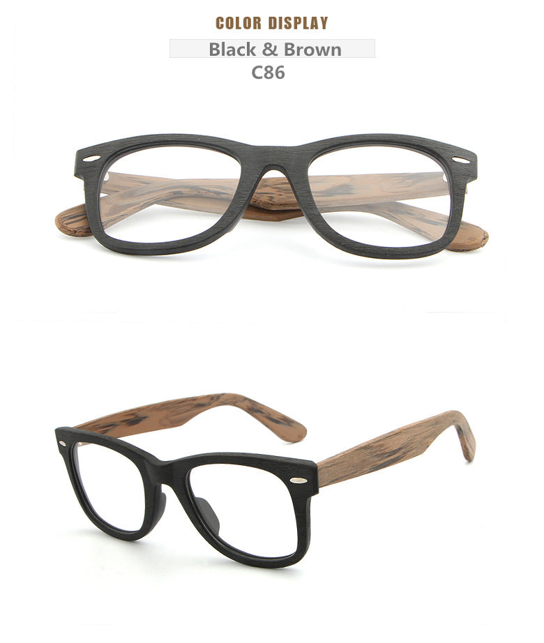 Hdcrafter Unisex Full Rim Square Round Wood Frame Eyeglasses Lhb031 - Black GreyC89