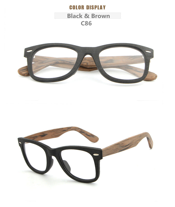Hdcrafter Unisex Full Rim Square Round Wood Frame Eyeglasses Lhb031 - Black GreyC89