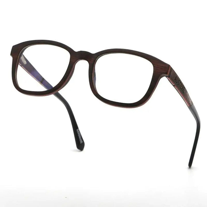 Hdcrafter Unisex Full Rim Square Wood Eyeglasses 56367 - Brown Wood