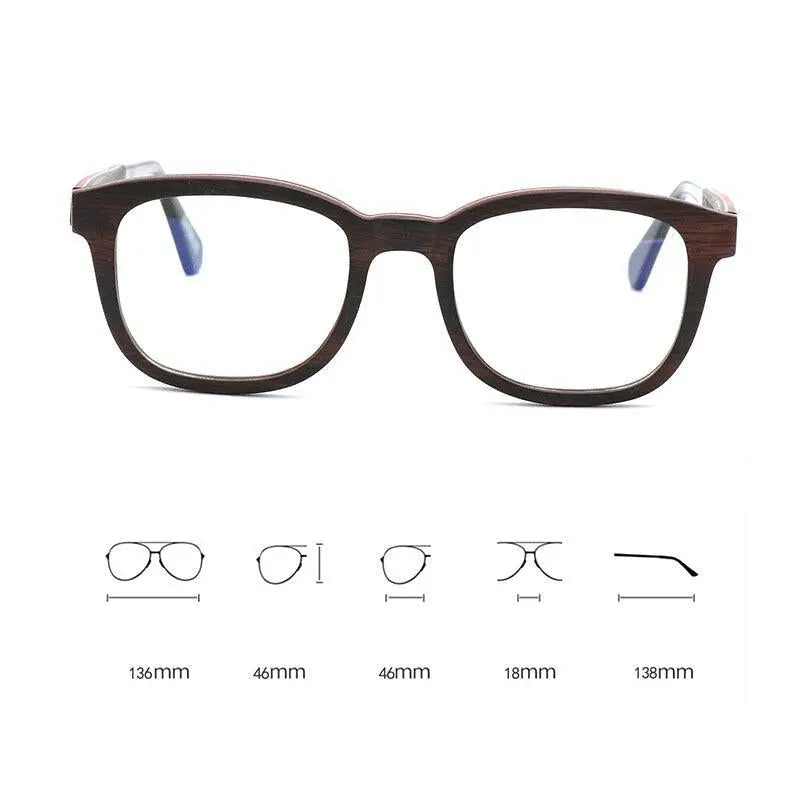 Hdcrafter Unisex Full Rim Square Wood Eyeglasses 56367 - Size Chart
