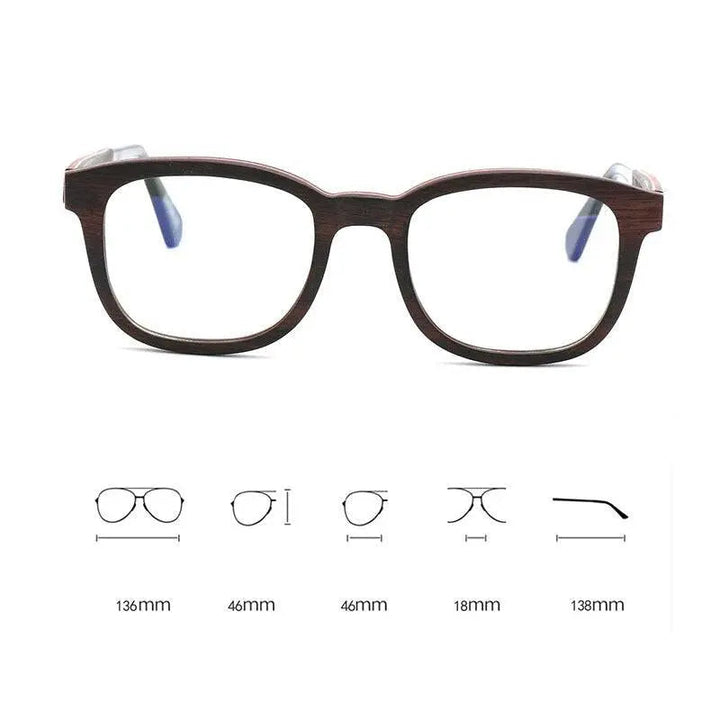 Hdcrafter Unisex Full Rim Square Wood Eyeglasses 56367 - Size Chart