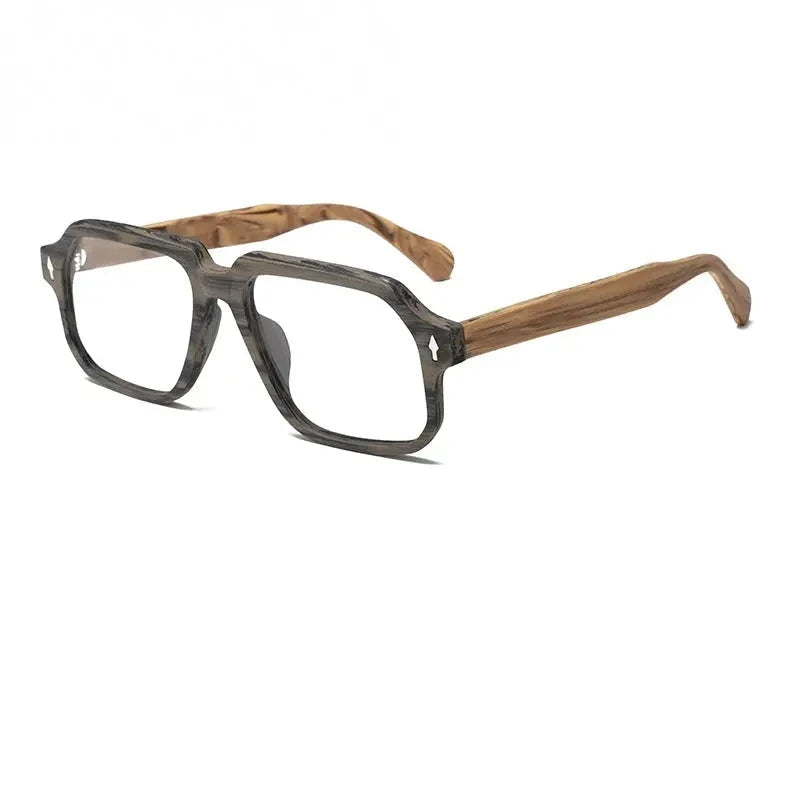 Hdcrafter Unisex Full Rim Square Wood Grain Acetate Eyeglasses 968188 - Gray-Brown-C29