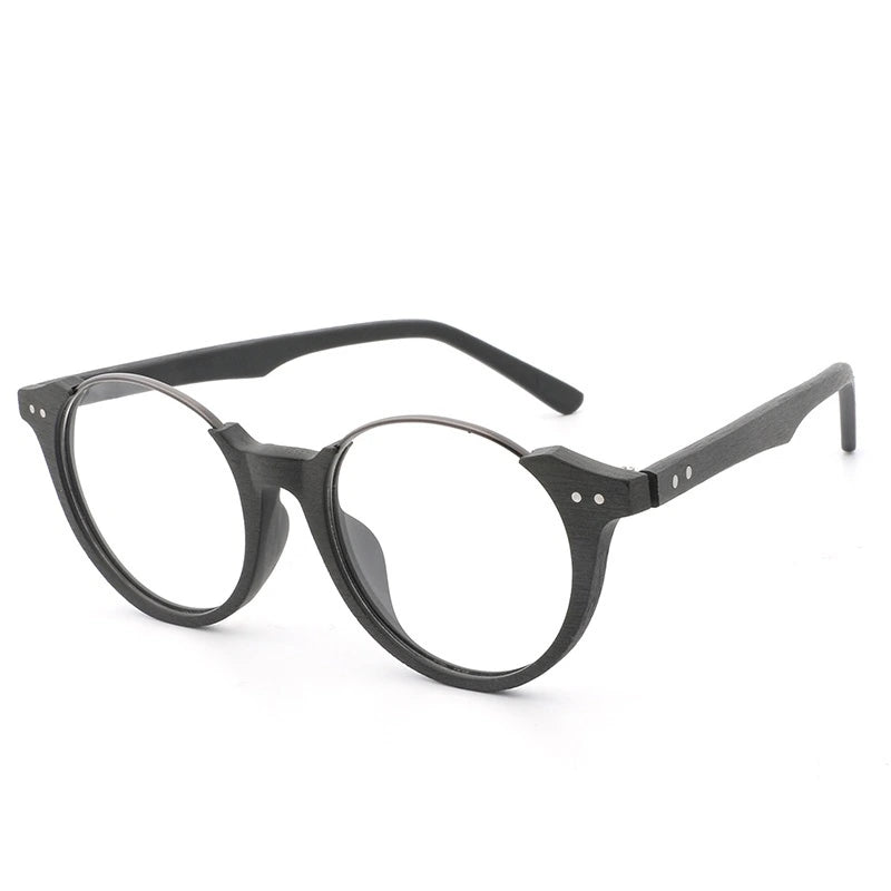 Hdcrafter Unisex Full Rim Square Wood Metal Frame Eyeglasses Ft5359 - C10