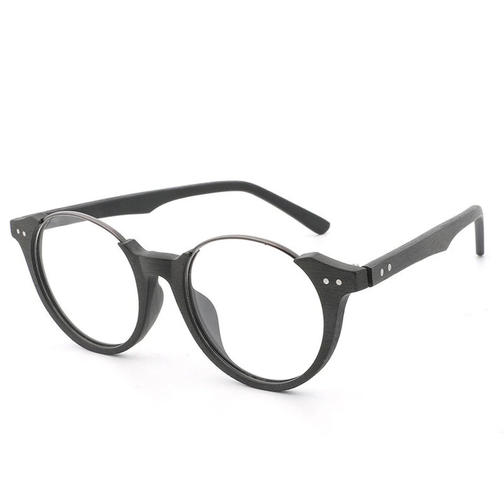 Hdcrafter Unisex Full Rim Square Wood Metal Frame Eyeglasses Ft5359 - C10