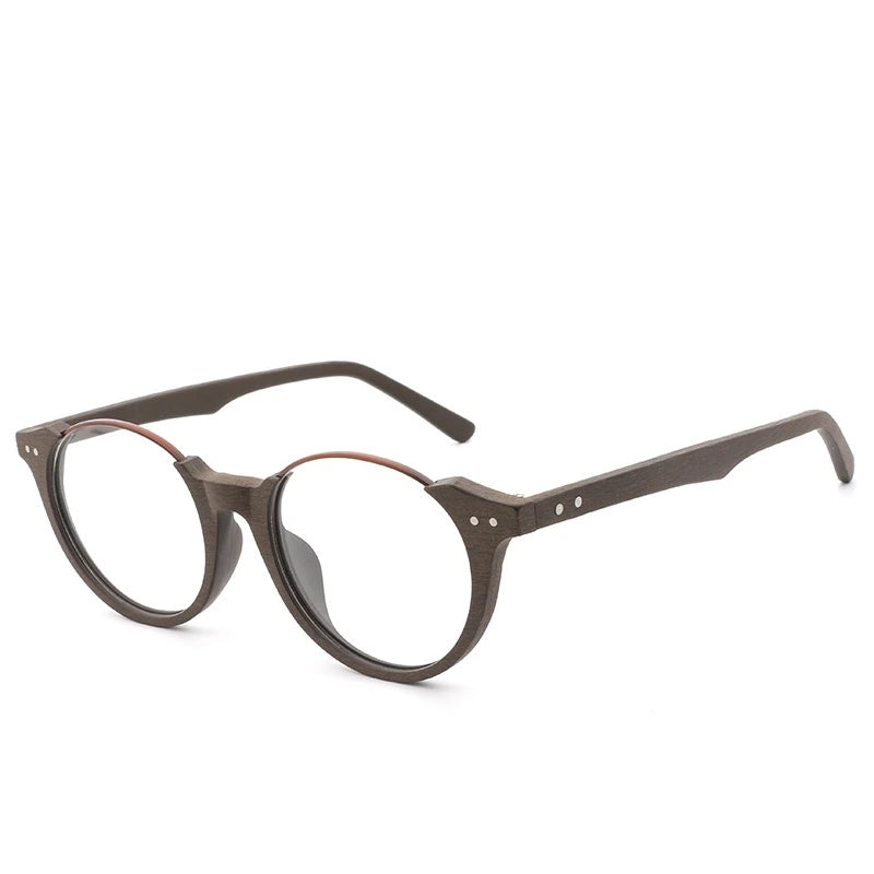 Hdcrafter Unisex Full Rim Square Wood Metal Frame Eyeglasses Ft5359 - C19