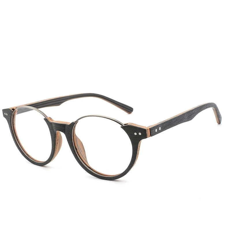 Hdcrafter Unisex Full Rim Square Wood Metal Frame Eyeglasses Ft5359 - C806