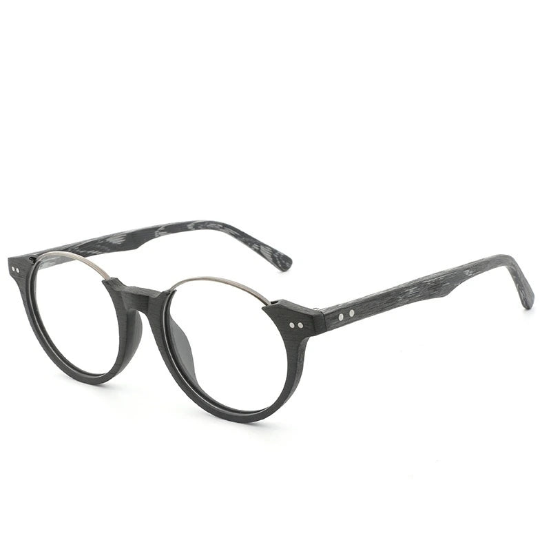 Hdcrafter Unisex Full Rim Square Wood Metal Frame Eyeglasses Ft5359 - C82