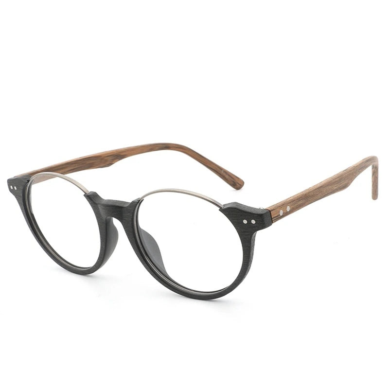 Hdcrafter Unisex Full Rim Square Wood Metal Frame Eyeglasses Ft5359 - C86