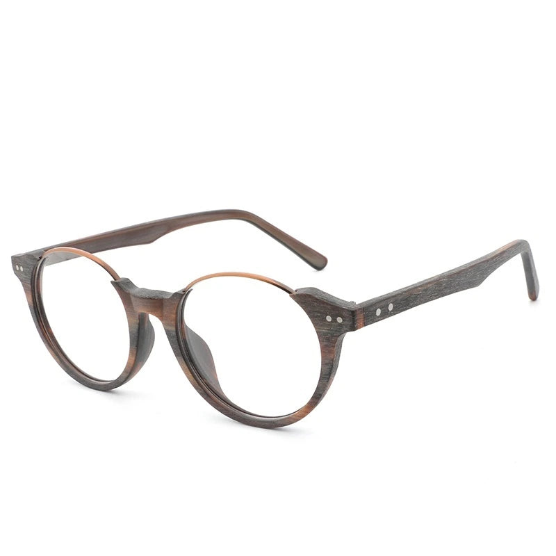 Hdcrafter Unisex Full Rim Square Wood Metal Frame Eyeglasses Ft5359 - C99