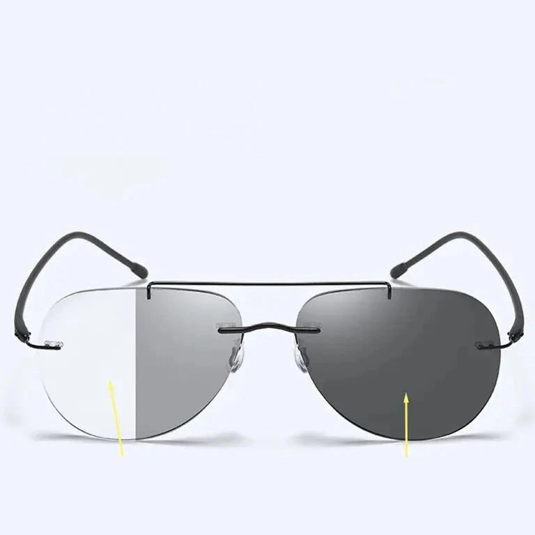 Hdcrafter Unisex Rimless Oval Double Bridge Titanium Alloy Photochromic Reading Glasses 9002 - photochromic / +250