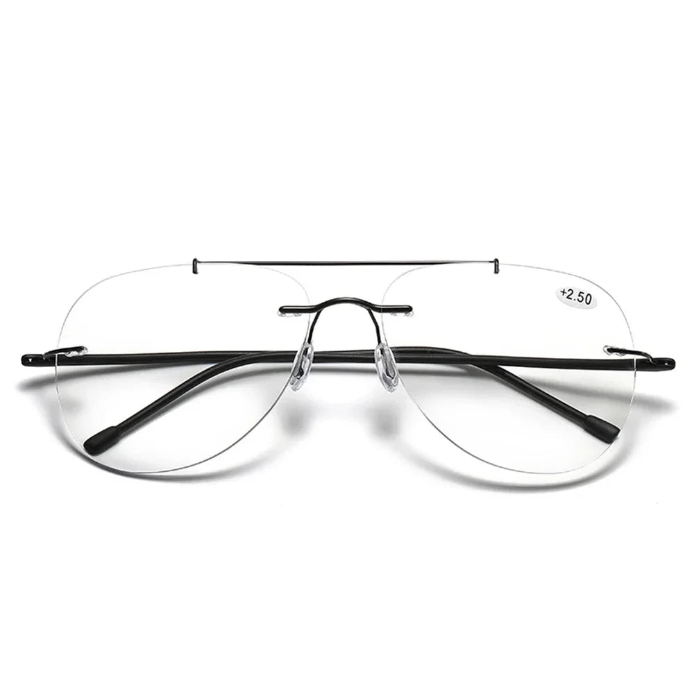 Hdcrafter Unisex Rimless Oval Double Bridge Titanium Alloy Photochromic Reading Glasses 9002 - Size Chart