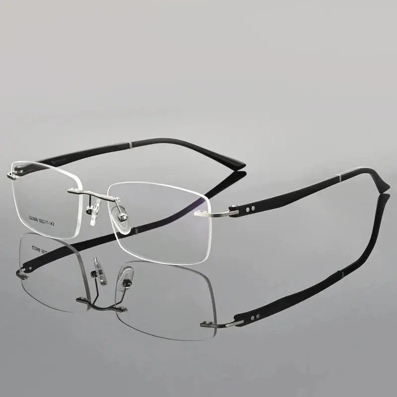 Hdcrafter Unisex Rimless Square Titanium Eyeglasses 82666 - Silver