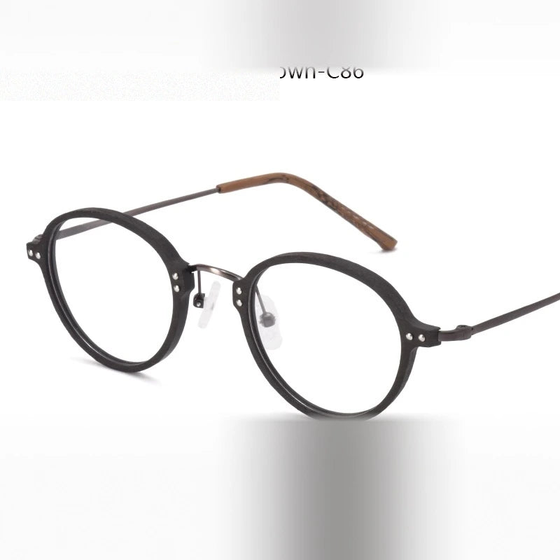 Hdcrafter Women's Full Rim Round Acetate Titanium Frames 810300 - Black-Brown-C86