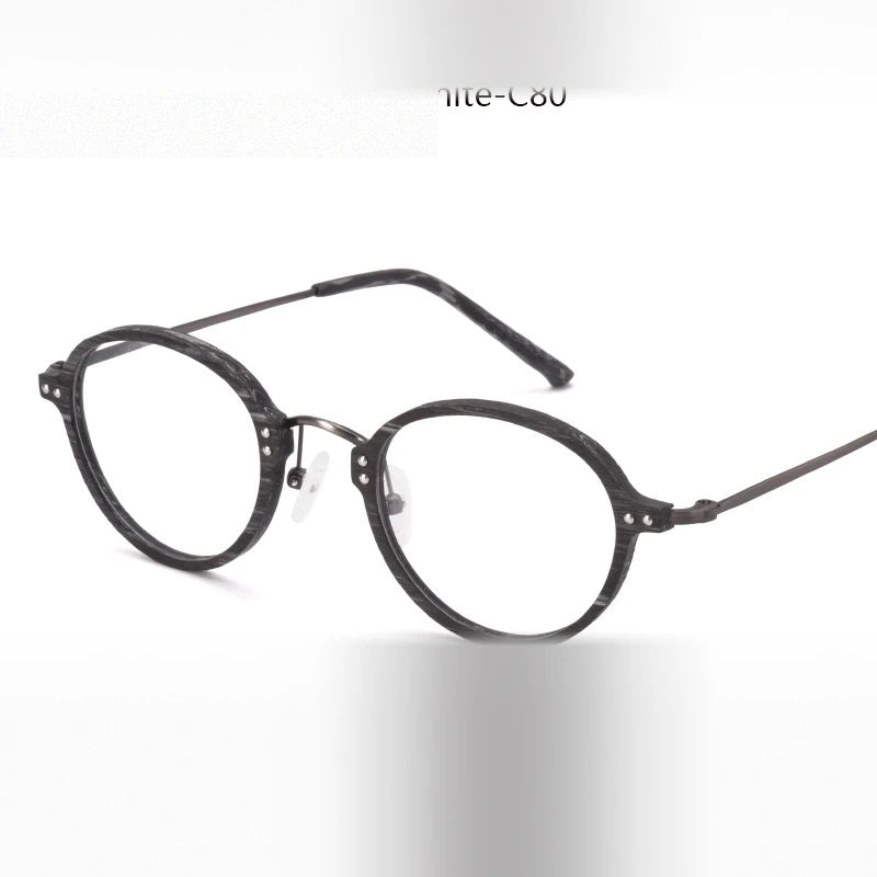 Hdcrafter Women's Full Rim Round Acetate Titanium Frames 810300 - Black-White-C80