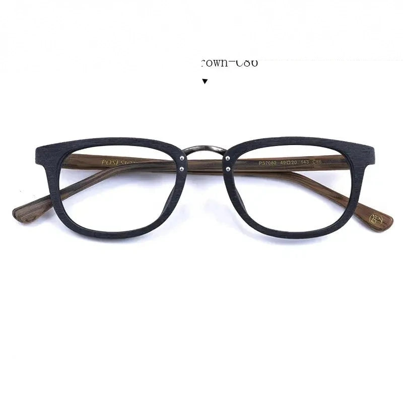 Hdcrafter Women's Full Rim Square Wood Alloy Eyeglasses 87082 - Black-Brown