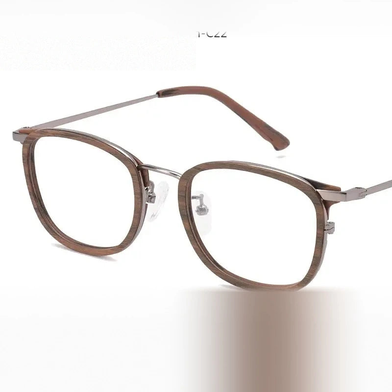 Hdcrafter Women's Full Rim Square Wood Titanium Eyeglasses 98095 - Brown-C22