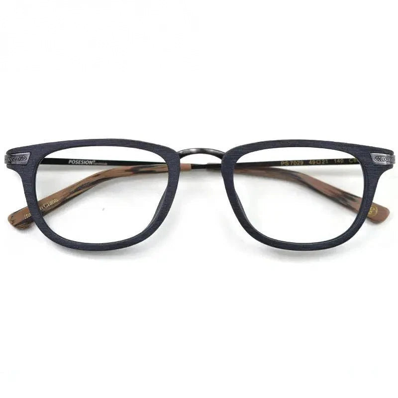 Hdcrafter Women's Full Rim Square Wood Alloy Eyeglasses 57029 - Black-Brown