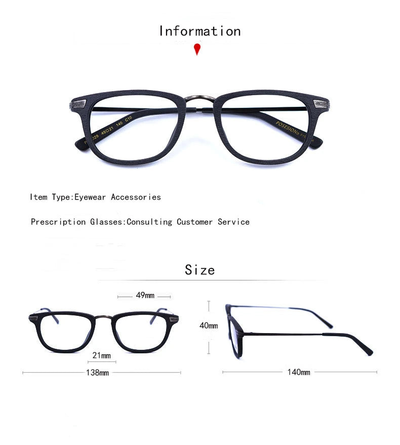 Hdcrafter Women's Full Rim Square Wood Alloy Eyeglasses 57029 - Size Chart