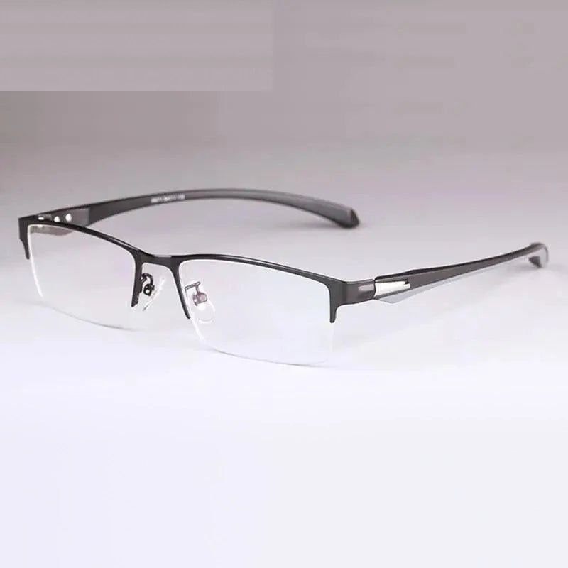Hotochki Men's Full/Semi Rim Rectangular IP Electroplated Alloy Frame Eyeglasses - BlackSemiRim