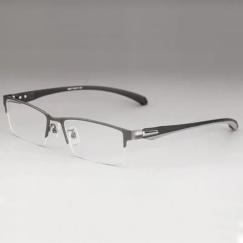 Hotochki Men's Full/Semi Rim Rectangular IP Electroplated Alloy Frame Eyeglasses - GraySemiRim