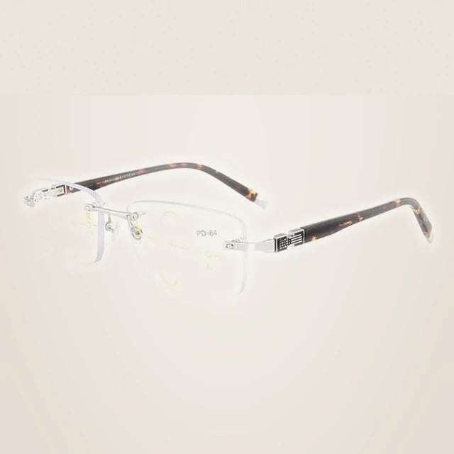 Hotochki Men's Rimless Square Titanium Alloy Progressive Reading Glasses 3255 - +225 / Silver