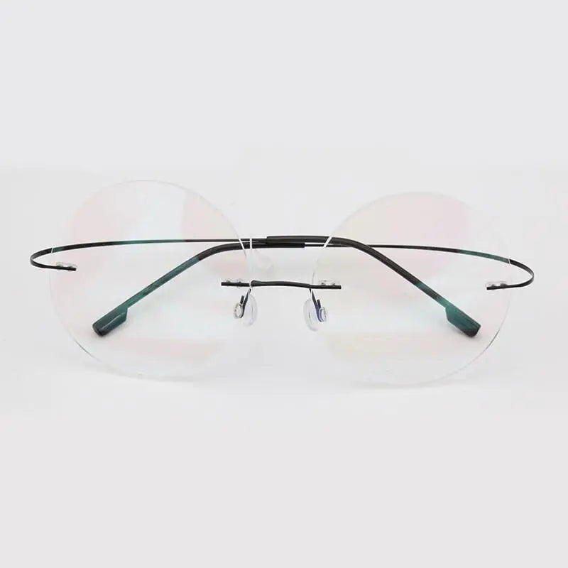 Hotochki Men's Rimless Titanium Alloy Round Frame Eyeglasses - black