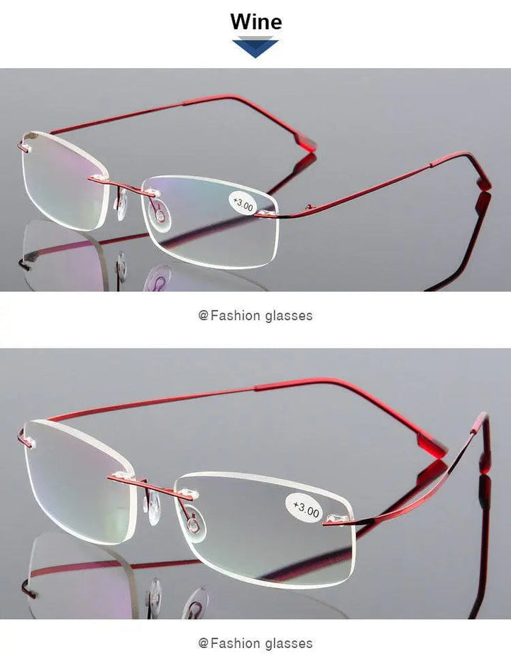 Hotochki Unisex Rectangular Rimless Alloy Reading Glasses Style 1 - Red