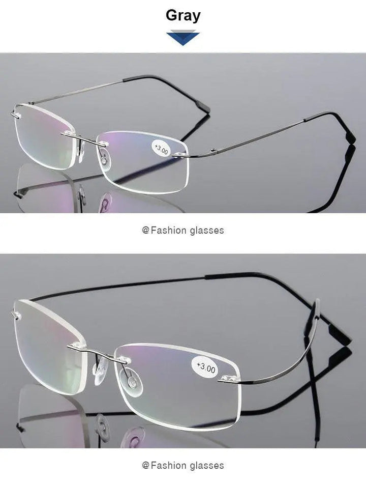 Hotochki Unisex Rectangular Rimless Alloy Reading Glasses Style 1 - gray