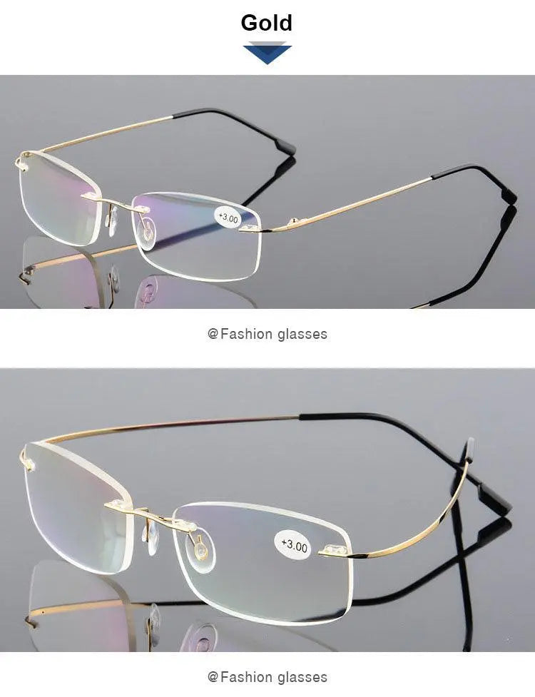 Hotochki Unisex Rectangular Rimless Alloy Reading Glasses Style 1 - Gold