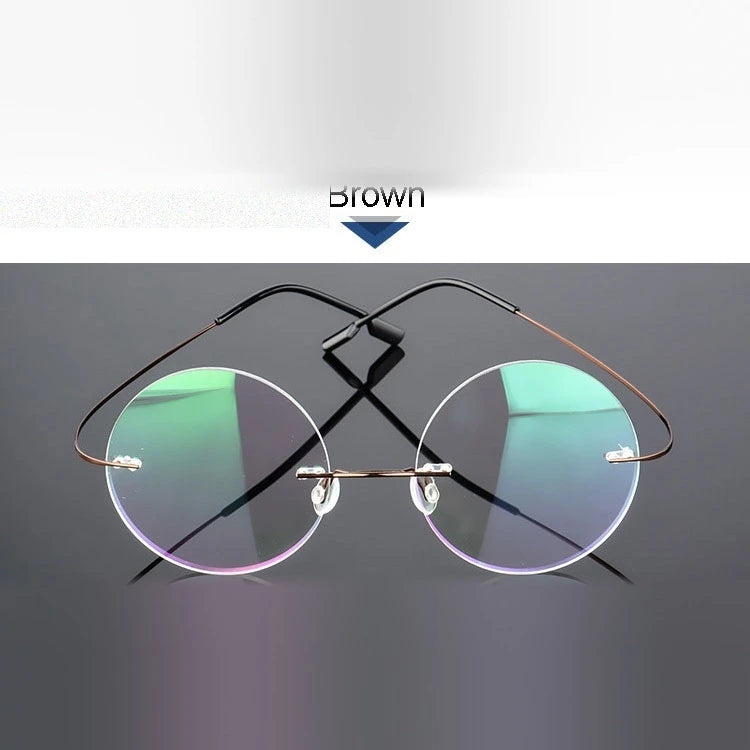 Hotochki Unisex Round Rimless Alloy Frame Eyeglasses - Auburn