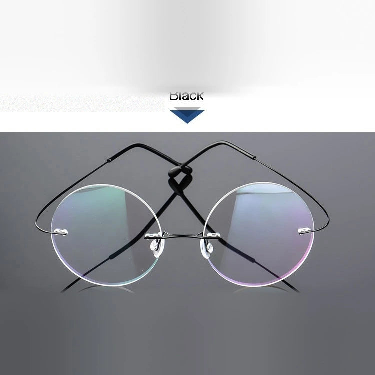 Hotochki Unisex Round Rimless Alloy Frame Eyeglasses - black