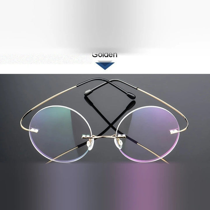 Hotochki Unisex Round Rimless Alloy Frame Eyeglasses - Gold