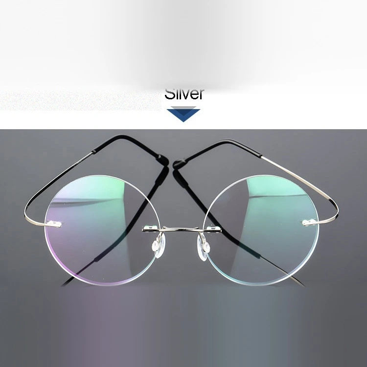 Hotochki Unisex Round Rimless Alloy Frame Eyeglasses - Silver