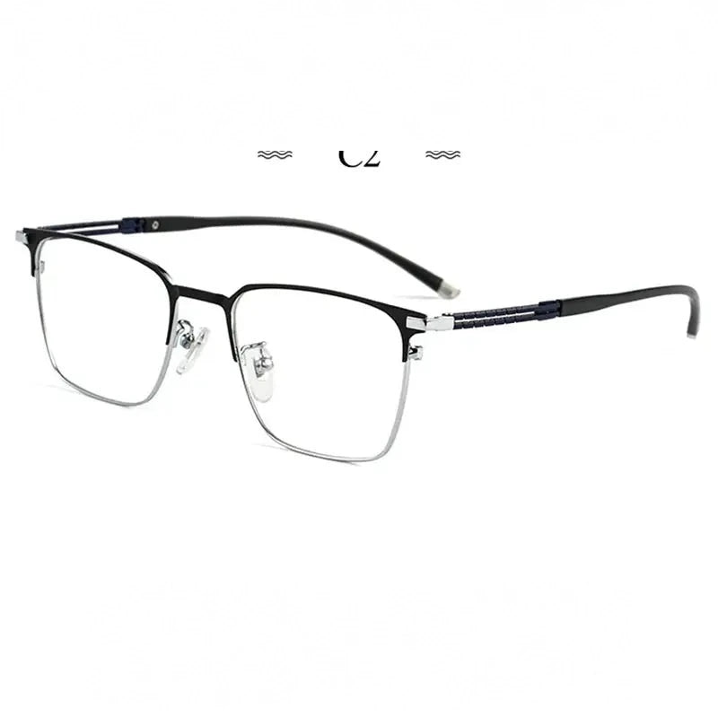 Hotochki Unisex Semi Rim Square Brow Line Titanium Eyeglasses 486097 - black