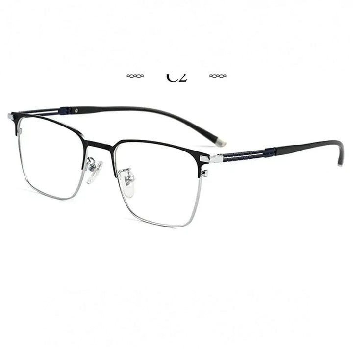 Hotochki Unisex Semi Rim Square Brow Line Titanium Eyeglasses 486097 - black