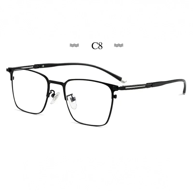 Hotochki Unisex Semi Rim Square Brow Line Titanium Eyeglasses 486097 - Khaki