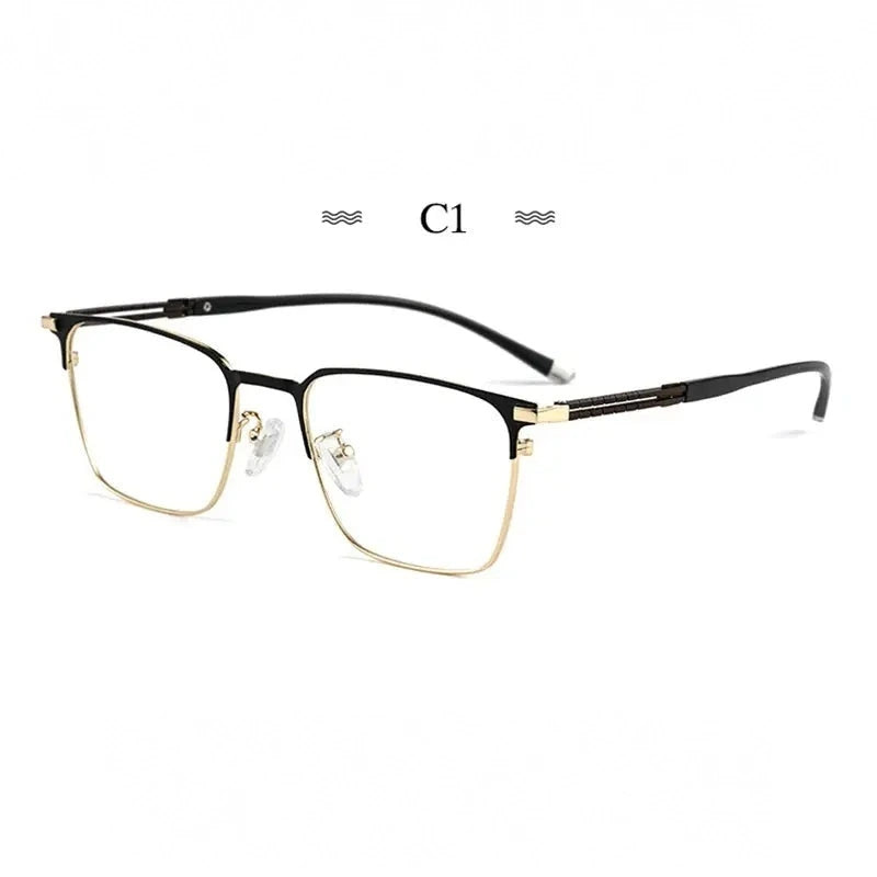 Hotochki Unisex Semi Rim Square Brow Line Titanium Eyeglasses 486097 - WHITE