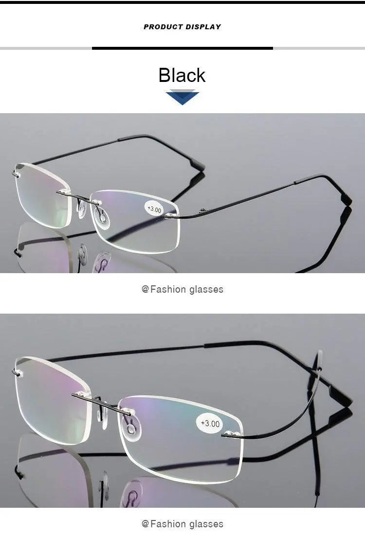 Hotochki Unisex Style 2 Rectangular Rimless Alloy Reading Glasses - black